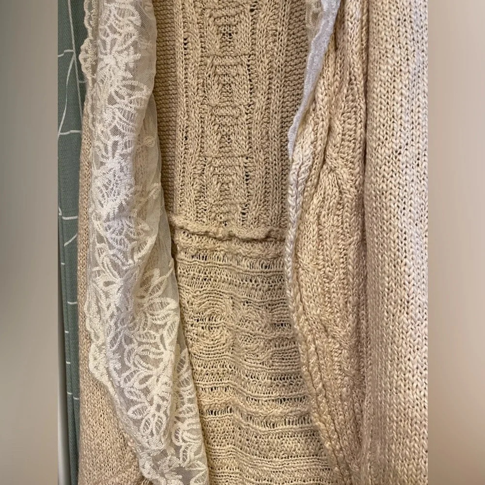 Anthropologie Knitted & Knotted Lace Knitted Cream Sweater Vest/Open Cardigan - Picture 6 of 7